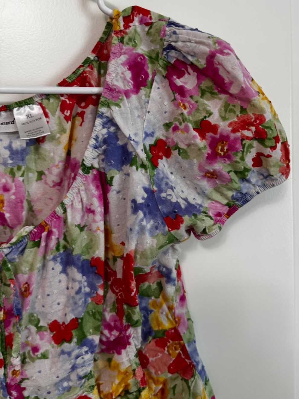 Harvé Benard Swiss Dot Blouse XL Watercolor Print Puff Sleeve Top - Picture 7 of 13